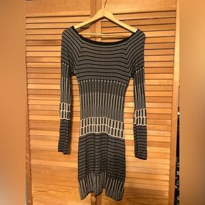 Max Studio Black and White Bodycon Dress with Bateau Neckline